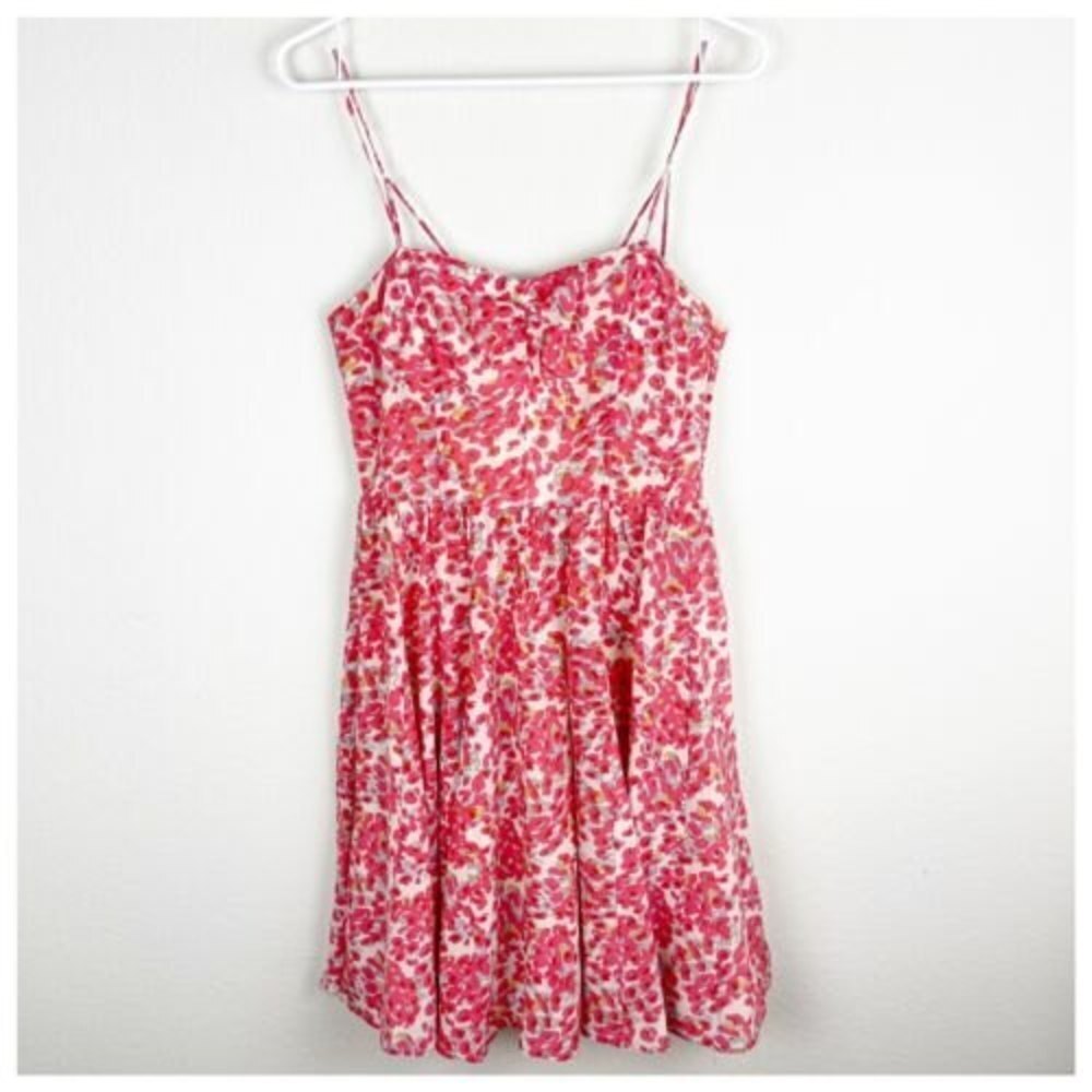 Mcginn Silk Floral Pink Cream Fit And Flare Dress‎ Size 4 Spaghetti Strap…​​​